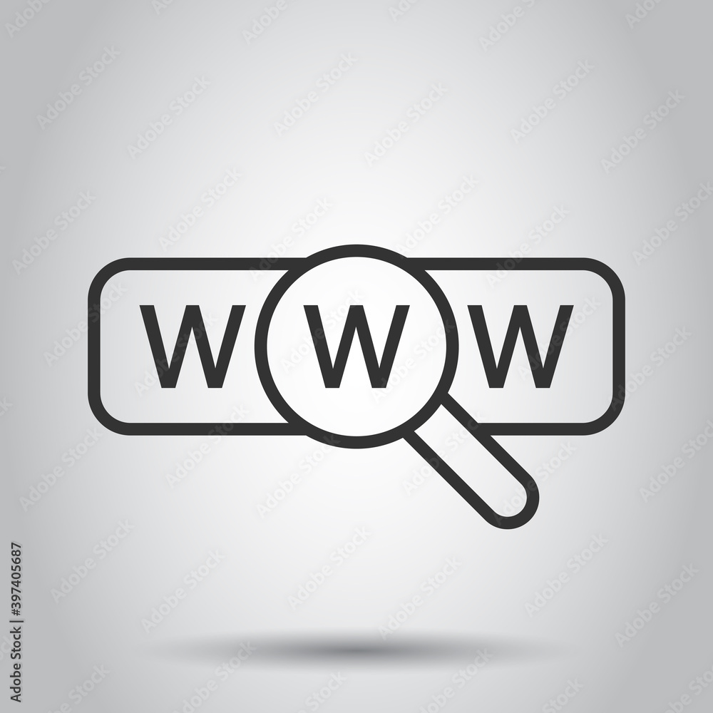 Aufkleber global search icon in flat style. website address vector illustration on white isolated background. 