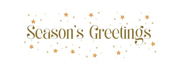 Season's Greetings with golden star glitter abstract in frame on white background