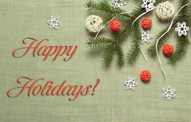 Fototapeta premium Fir with natural recyclable decor and greeting