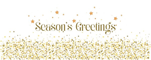 Season's Greetings with golden star glitter abstract in frame on white background © wandeaw