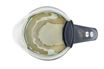 Limescale at the bottom of the kettle due to hard water, isolated on a white background with clipping path.
