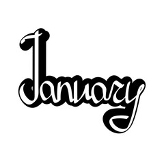 January, calligraphy lettering, season graphic design template, vector illustration