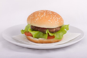 Hamburger on a white plate