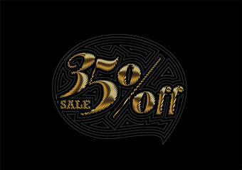 35% OFF Gold Sale Discount Banner. Discount offer price tag. Vector Modern Sticker Illustration.