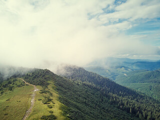 Beautiful mountains landscape with green hiils and meadows. Carpathians, Ukraine.