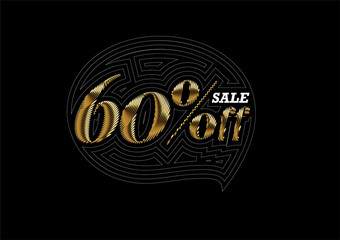 60% OFF Gold Sale Discount Banner. Discount offer price tag. Vector Modern Sticker Illustration.