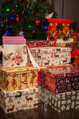 Christmas gifts under the tree. Gift boxes under the Christmas tree.