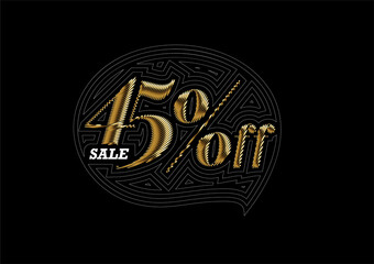 45% OFF Gold Sale Discount Banner. Discount offer price tag. Vector Modern Sticker Illustration.