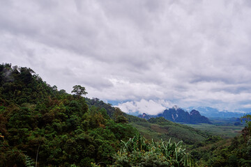 Fototapeta na wymiar Beautiful landscape with mountains and rain forest at Khao Sok National Park, Surat Thani Province, Thailand.