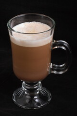 Mocachino coffee in a glass glass