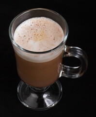Mocachino coffee in a glass glass