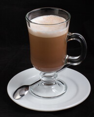 Mocachino coffee in a glass glass