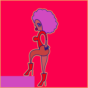 Illustration of woman posing with afro hair and red boots