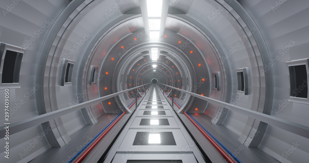 Poster 3d rendering sci-fi corridor.