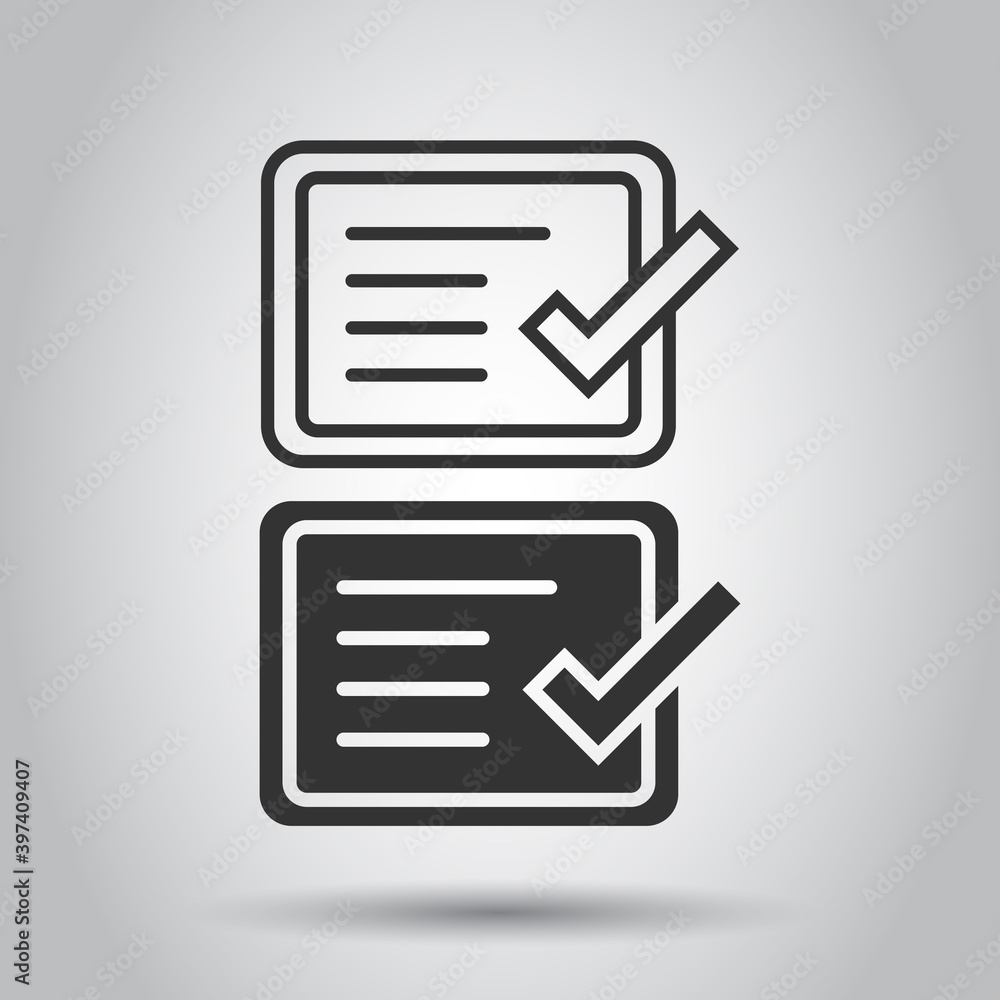Poster approve certificate icon in flat style. document check mark vector illustration on white isolated ba