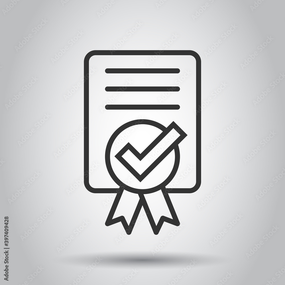 Poster approve certificate icon in flat style. document check mark vector illustration on white isolated ba
