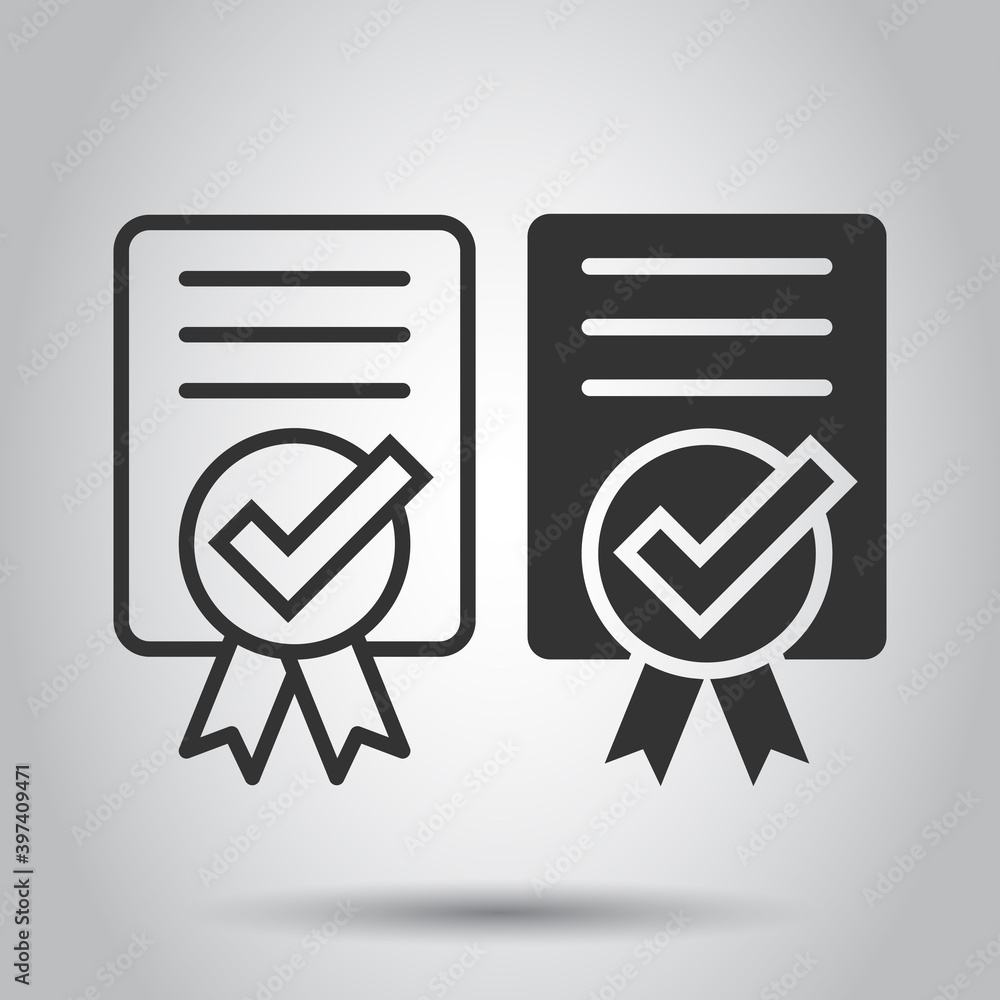 Poster approve certificate icon in flat style. document check mark vector illustration on white isolated ba
