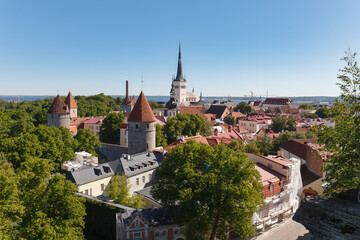 Aerial View of Tallinn Old Town from Toompea Hill at sunny summer day, Tallinn, Estonia