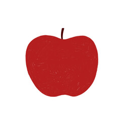 red apple on white background raster illustration with pencil texture