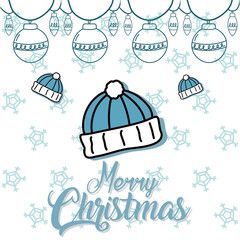 merry christmas hat and spheres hanging vector design
