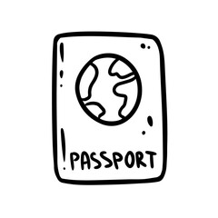 Cute cartoon passport doodle image logo. Travelogue logo. Media highlights graphic icon