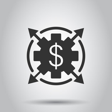 Money revenue icon in flat style. Dollar coin vector illustration on white isolated background. Finance structure business concept.