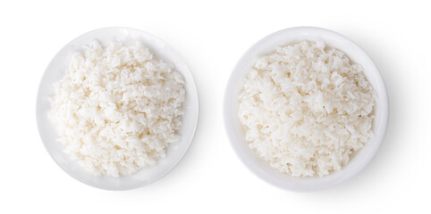cooked rice in white plate on white background