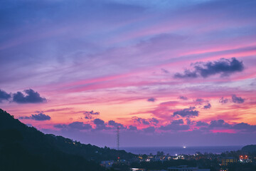 Beautiful sunset view of Phuket town, Thailand.