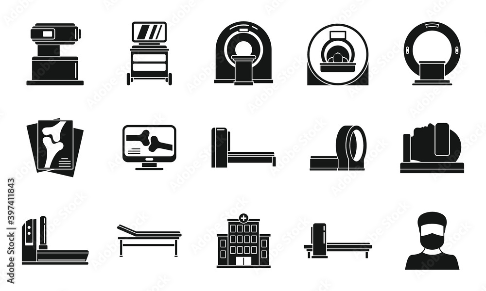 Sticker medical magnetic resonance imaging icons set. simple set of medical magnetic resonance imaging vecto