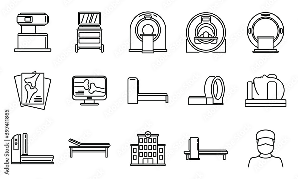 Poster mri scan icons set. outline set of mri scan vector icons for web design isolated on white background
