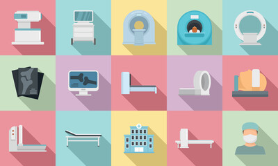 Magnetic resonance imaging icons set. Flat set of magnetic resonance imaging vector icons for web design