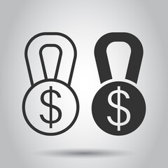 Medal with dollar icon in flat style. Money award trophy vector illustration on white isolated background. Banknote bill business concept.