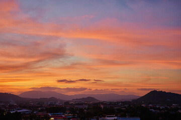 Beautiful sunset view of Phuket town, Thailand.