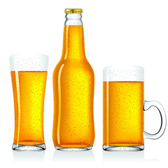 Set of cold beer icons. Vector illustration glass of beer on white background .