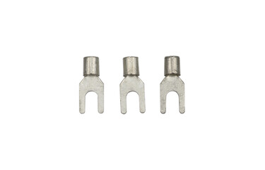 Spade terminals electrical cable connector accessories isolated on white background