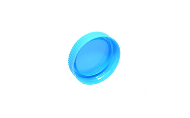Blue Plastic bottle caps isolated a white background.
