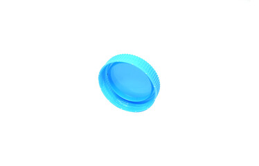 Blue Plastic bottle caps isolated a white background.