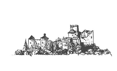 Royal Medieval Castle Sketch Vector 