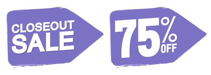 Closeout Sale, 75% off, banners design template, discount tags, vector illustration