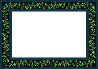 青系の植物模様のフレーム