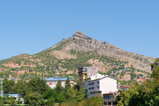 Tunceli, Turkey-September 18 2020: Tunceli city center and the hill in background
