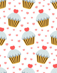 seamless pattern with cute cupcakes, vector illustration