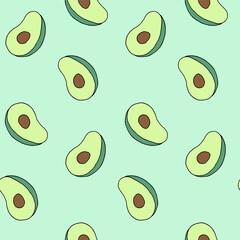 Seamless pattern with avocado fruit. Vegan food, good nutrition, healthy eating. Print for textile, clothes, wrapping paper, invitation, design and decor. Bright, tasty and trendy illustration