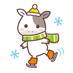 牛のイラスト＿スケート