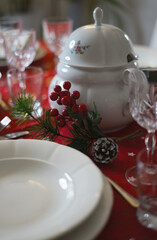 Close-up setting the table christmas dinner