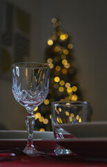 Glass wine goblet with christmas decoration