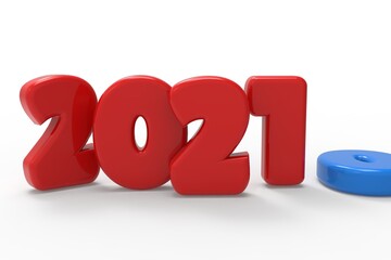 2020 year changes to 2021. Happy New 2021 Year. Red numbers 2021 on white. 3d rendering