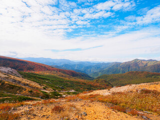 Overlooking autumnal mountains from above timber line (Tochigi, Japan)