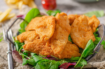 Chicken chnitzel breaded