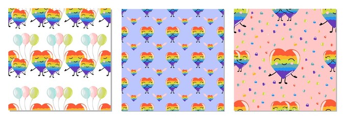 rainbow hearts. lgbt. Trendy cartoon poster. Decorative symbol. Celebration banner. Bright decoration. Poster, print, card, banner design. Fashion print